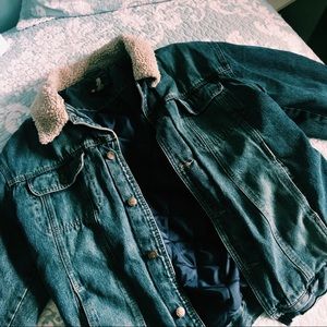 vintage oversized denim jacket with fur
